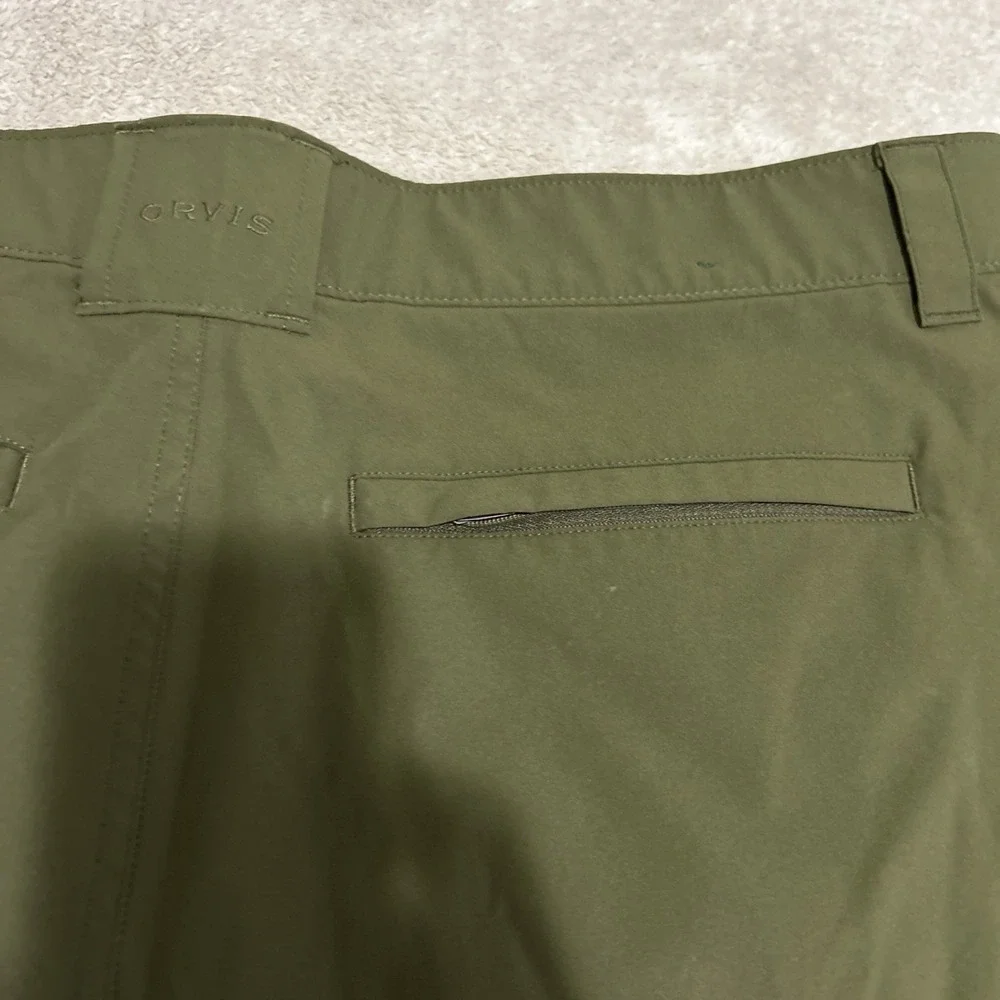 Orvis Stretch Cargo Shorts Mens 38 Olive Army Green Wicking Performance Hiking